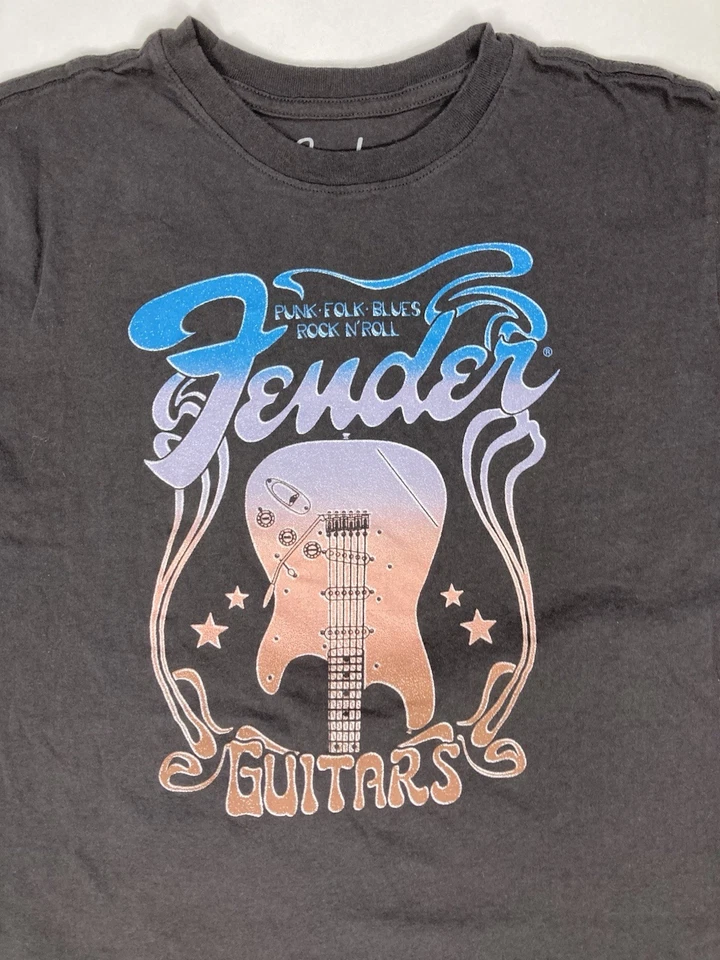 Camiseta gráfica de guitarra Fender para mujer grande gris manga corta música Foto 2 de 4