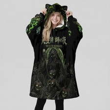 Night of the Necromancer Cat Ear Hoodie | Toxic Neon Green Gothic AOP