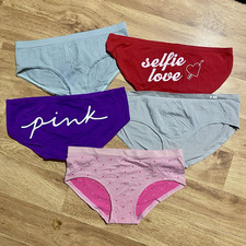 PINK Victoria's Secret Women's Hipster Panties 5 Pack Multicolor Logo Solid M
