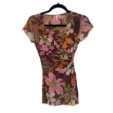 Vintage Y2K Sweet Pea By Stacy Frati Mesh Wrap Top Size M Floral Stretch Whimsy