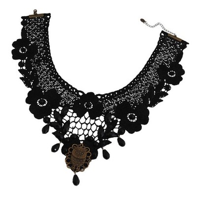 Gothic Schwarz Spitze Blume Eule Halsreif Halskette Damen Halloween Schmuck