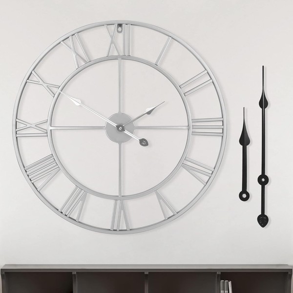 Wanduhr Vintage 60 Cm Metall Batteriebetrieben RöMische Ziffern Wohnzimmer Dek-image