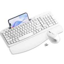Wireless Keyboard and Mouse Combo, Wave Keys Computer Ergonomic Keyboard with...
