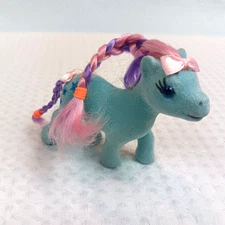 Jaru Flocked Brushable Pony Glass Eyes Blue w/ Pink Purple Hair 4"