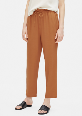 Eileen Fisher Tencel Viscose Crepe, Drawstring Straight Pants, Musk, Small,  NWT | eBay