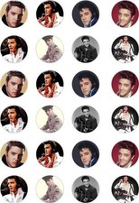 24x PRECUT ELVIS PRESLEY/ROCK AND ROLL RICE/WAFER PAPER CUP CAKE TOPPERS