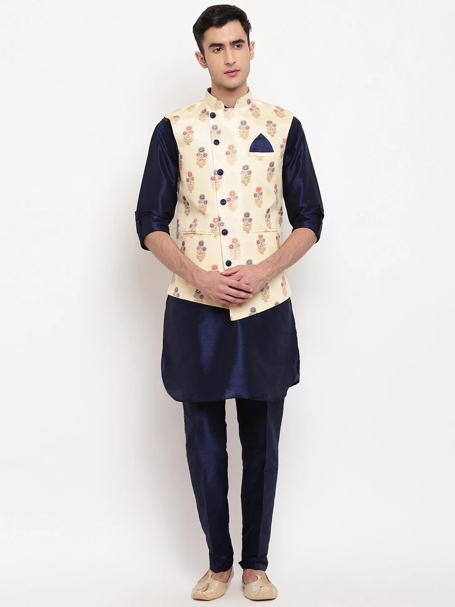 Men's kurta waistcoat hotsell and pyjama set