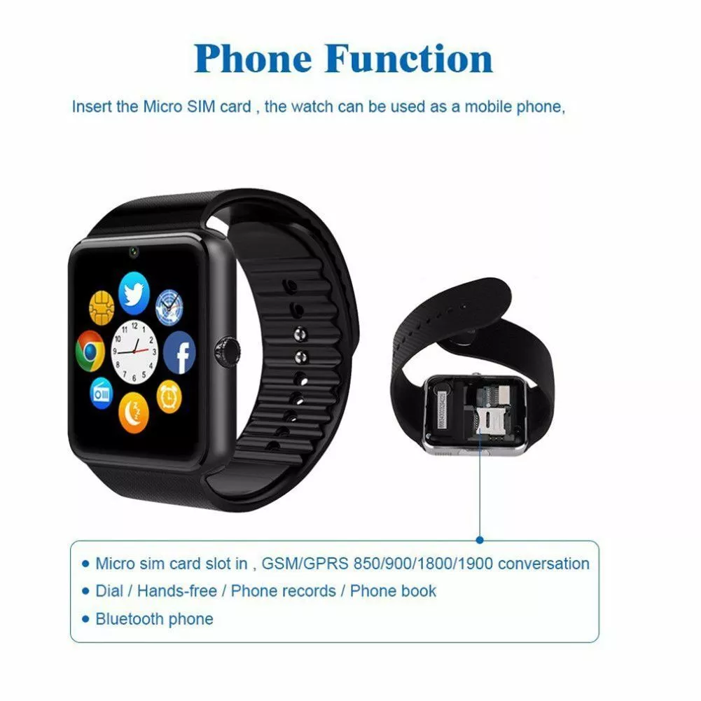 Bluetooth Smart Watch Phone Call GSM SIM Card Slot Mic Sports