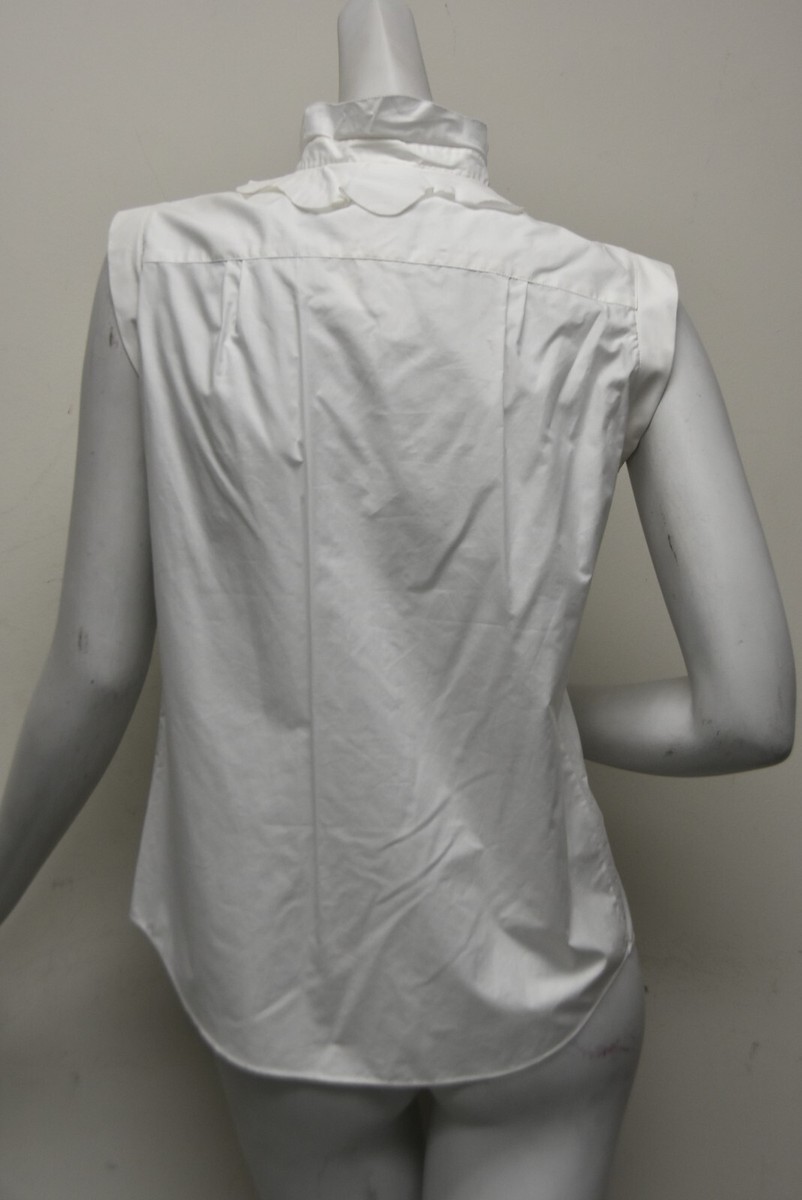 NEW Chanel Blouse Shirt Button Down White Cotton Pearl CC Ruffle