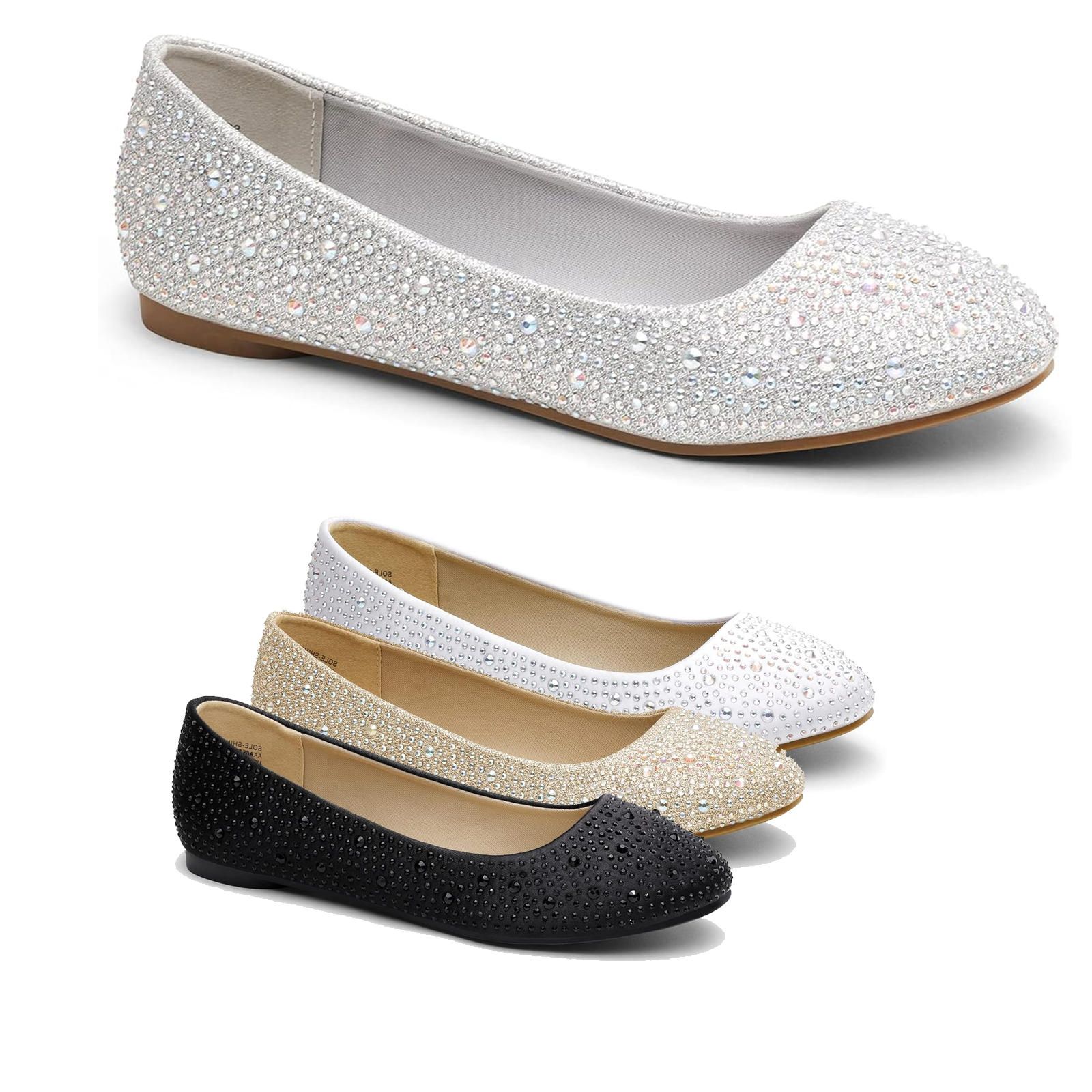 Women Flat Shoes Rhinestone Slip On Round Toe Ballerina Ballet Shoes Dress Shoes