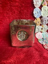 Silver Tone Mercury Glass Candle Holder Party Lite with Fancy Medallion Design