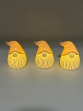 Set of 3 Ceramic Light Up Gnomes Pink White 4.25"