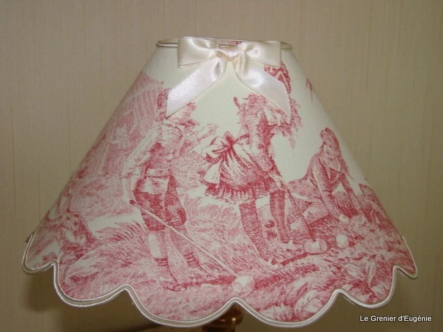 Abat-jour festonné toile de Jouy rose " Jeux d'eau" diametre 25cm - Photo 1/2