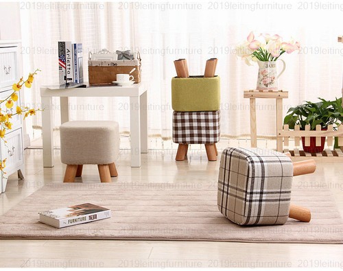 Small Wooden Footstool Footrest Pouffe Foot Stool Padded Ottoman Seat Bench - Picture 8 of 20