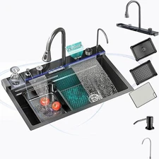 29.5"x18.1" Stainless Steel Single Bowl Kitchen Smart Sink with Pull-Out Faucet