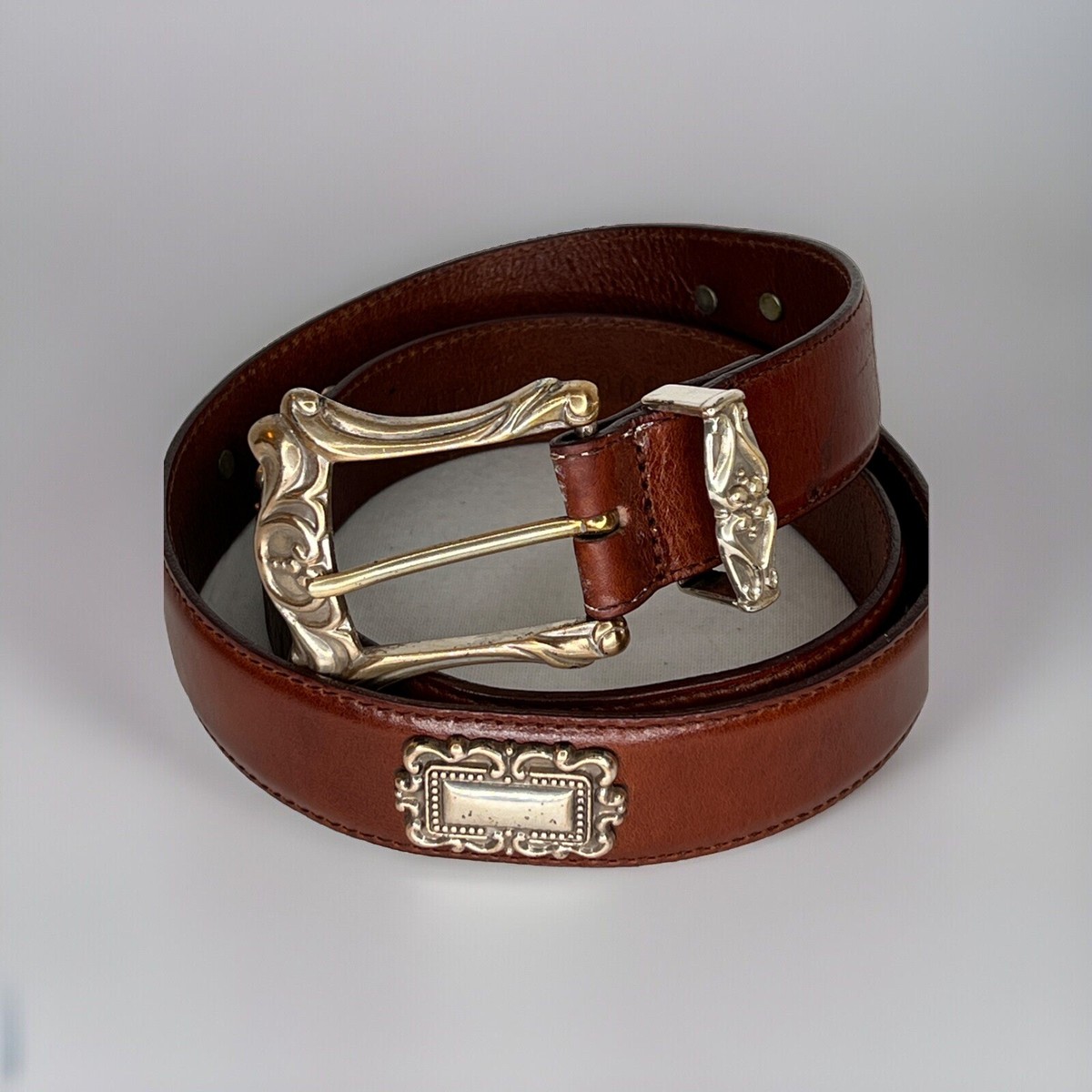 Fossil Brown Leather Silver Concho Belt Women display picture 1