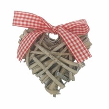10cm Grey Wicker Heart with Red Gingham Ribbon - Mother's Day Wedding Decoration