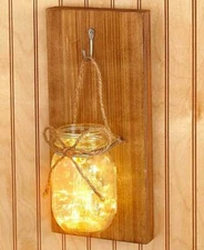 Rustic Farmhouse Mason Jar Lighted Wall Sconce Lighting 20 Mini LED Lights NIB 