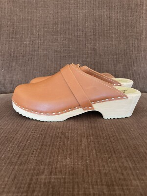 Lottas From Stockholm Swedish Classic Mule Clog Cognac Brown Leather Women  39 8