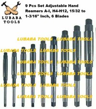 9 Pcs Set Adjustable Hand Reamers A-I, H4-H12, 15/32 to 1-3/16" Inch, 6 Blades