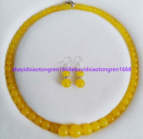 Collier boucles d'oreilles mode naturelle 6-14 mm topaze jaune pierres précieuses perles rondes ensemble 18" - Photo 1/12