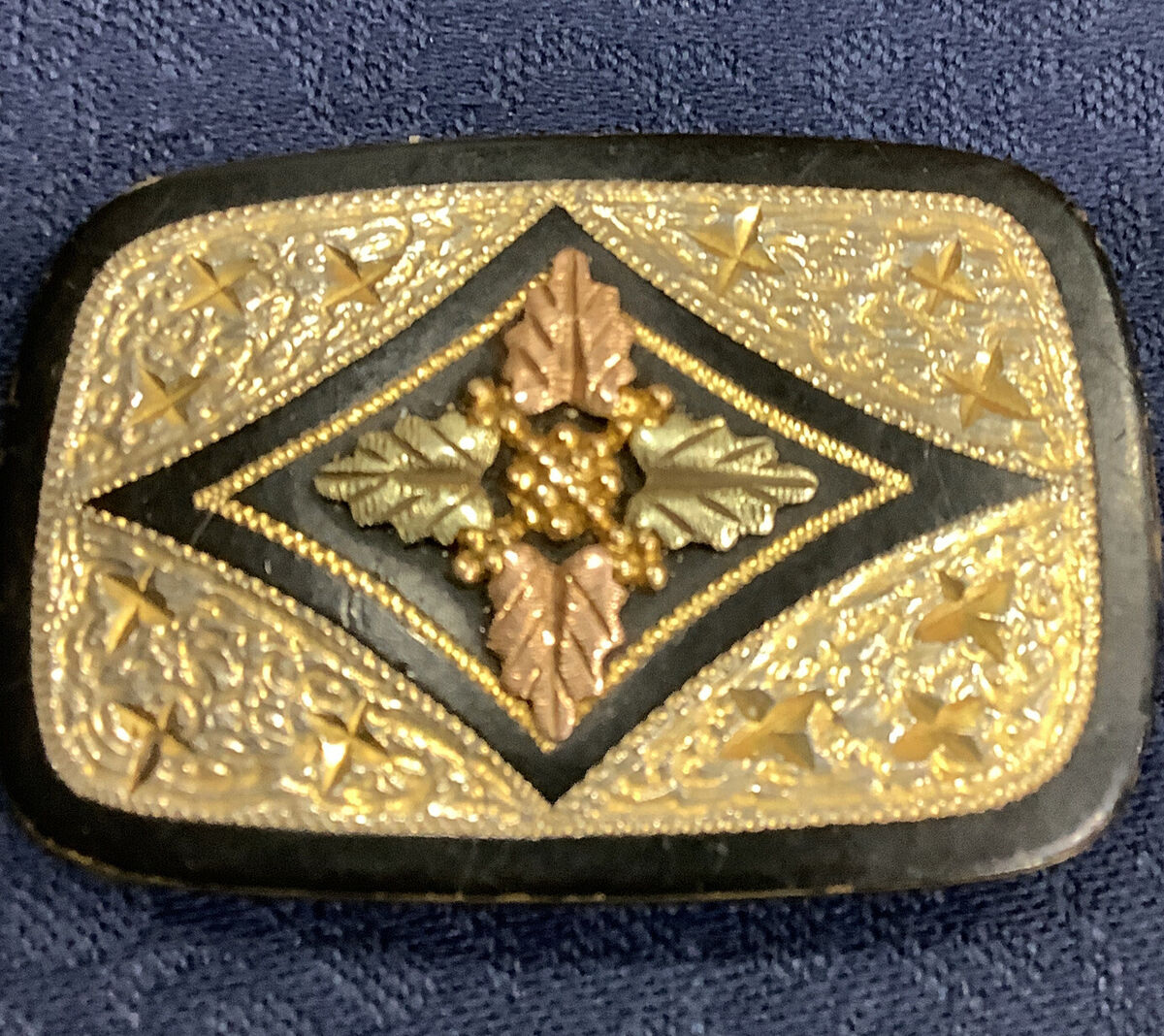 Black Hills Gold Lazy K 10K Gold Trim Oval Belt Buckle with Black Hills Gold Lazy K 10K Gold Trim Oval Belt Buckle with