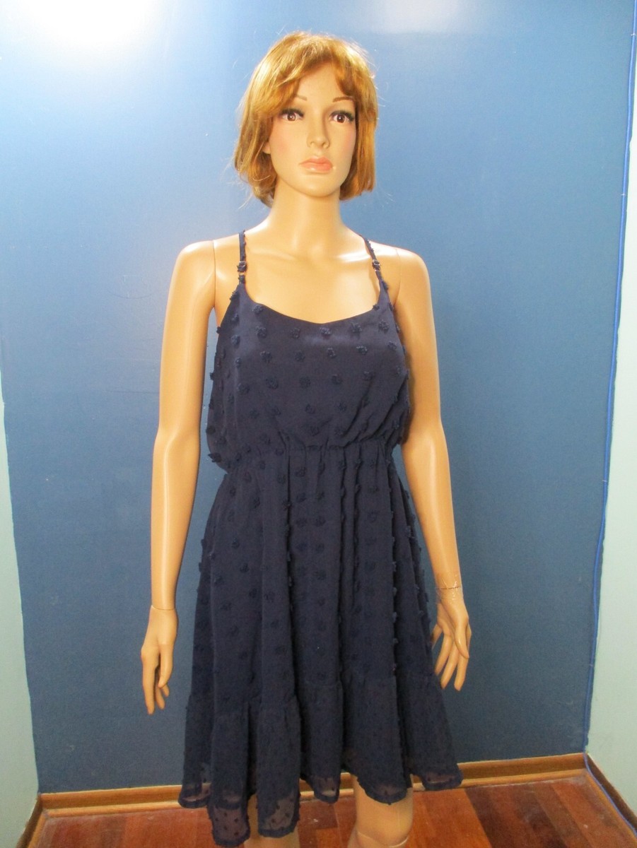 M navy blue lined embroidered strappy flowing EMPIRE WAIST dress -  unbranded | eBay
