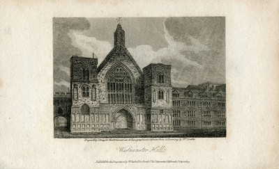 Westminster Hall London - 1809 Antique Print, Topographical View  #K830