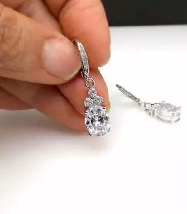 4Ct Oval Cut Lab Created Diamond Drop & Dangle Earrings 14K White Gold Finish