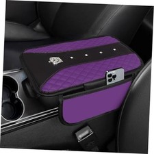 Bling Crown Car Center Console Armrest Cover, Leather Middle Console Purple
