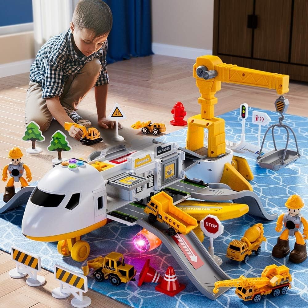 25 Pack Transport Construction Airplane Toy Play Vehicles Set for Kids Gifts, wi