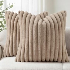 Faux Fur Couch Throw Pillow Covers 18x18 Set 18" x 18" Pack of 2 Khaki Brown