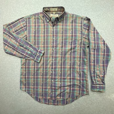VTG Cacharel Button Up Long Sleeve Men s Sz M Plaid Flannel Embroidered