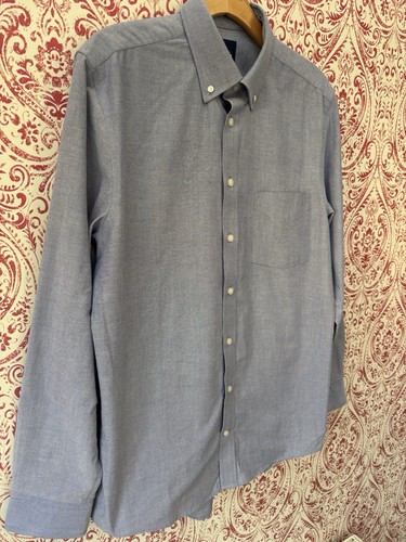 STAFFORD COOL MAX Button Long Sleeve Shirt Mens M 15/15.5 Regular Blue Shirt - Picture 2 of 6