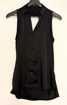 The Limited Sleeveless Collared Button-Up Sz S Draped Cut Out Back Silky Slinky