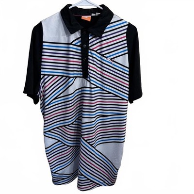 PUMA Golf Polo Duo Swing Mens Medium Shirt Stripe Graphic Multi Colors