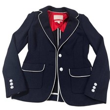 Banana Republic Italian Wool Blazer Navy Blue White Piping Nautical Crest Size 0