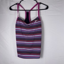 NIKE Heather Stripe Women's Tankini Top Racerback Pink Fire/Multicolor Size M