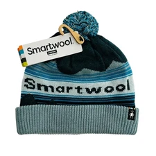 Smartwool Women's OS Winter Pattern Twilight Blue Pom Pom Beanie NEW