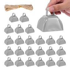 24Pcs 3" Cow Bells for Football Games with Rope, Silver