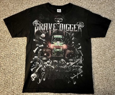 Vintage 90s Grave Digger Monster Jam Truck Racing Big Print T-Shirt Size Medium