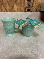 Pioneer Woman ~ TIMELESS BEAUTY ~ Green ~ Glass ~ Creamer & Sugar Bowl Set
