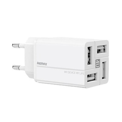 REMAX RP-U43 3.4A Fast Charger, 4 USB Ports, EU Plug (White)
