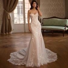 Mermaid Wedding Dress Sweetheart Pearls Sequine Applique Court Train Bridal Gown