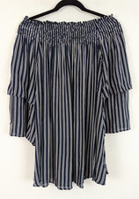 Faithfull the brand USA 4 Layered Sleeve Blouse blue white stripe sheer top 2641