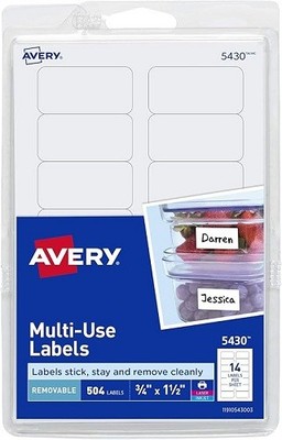Avery Removable Labels, Removable Adhesive, .75'' x 1.5'', 504 Labels (5430)