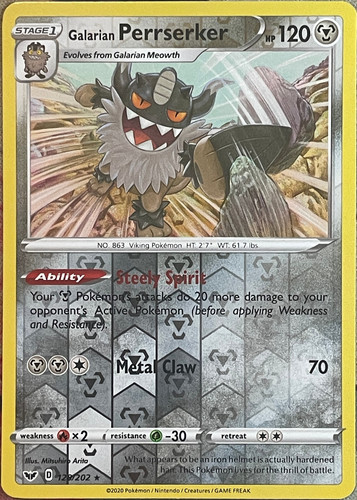 Galarian Perrserker Reverse Holo Rare - 128/202 - Sword & Shield Base Pokemon
