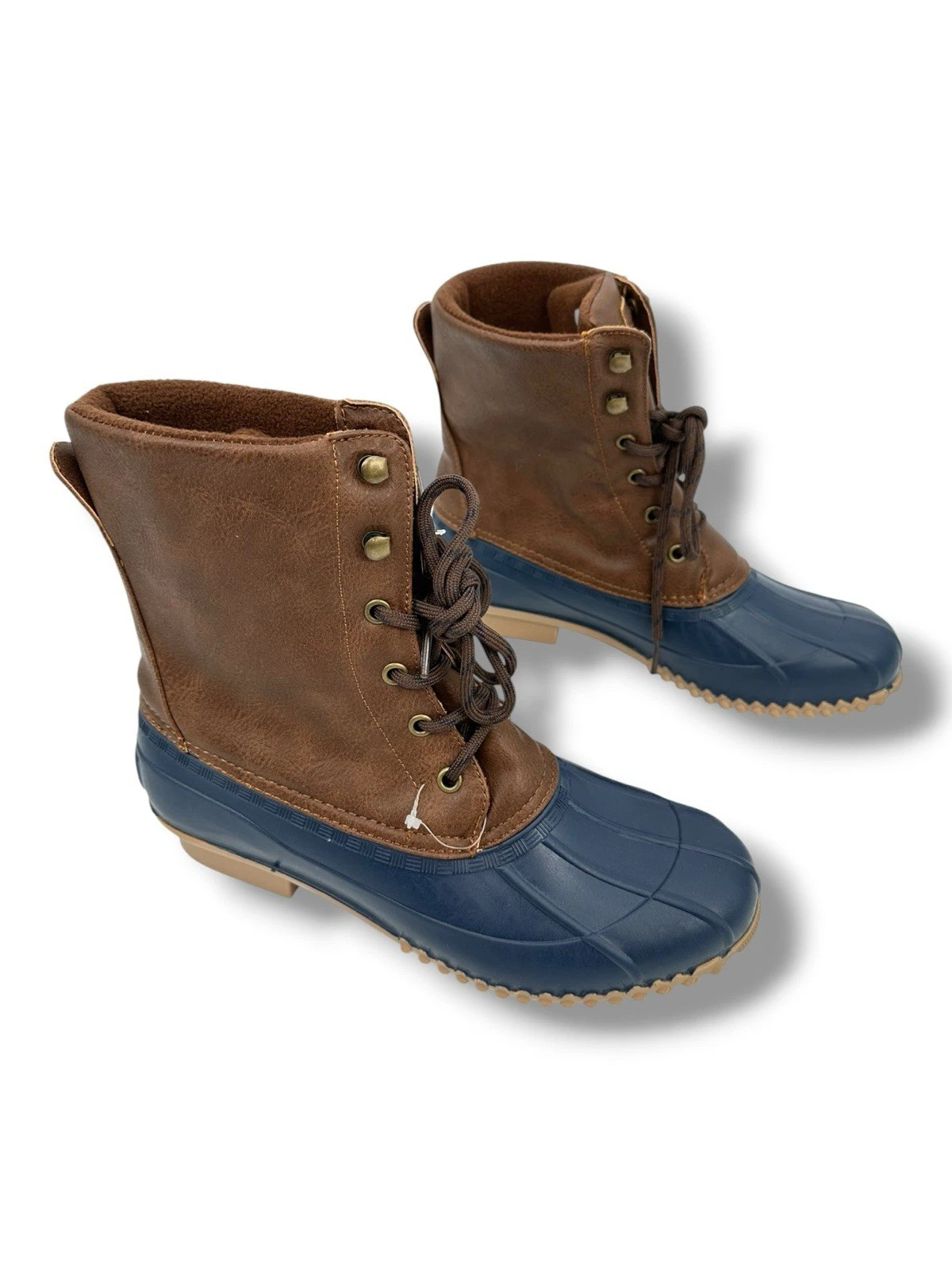 London Fog Waterproof Shell Duck Boots Womens 8 Brown Blue Rain Snow Outdoor New