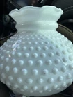 Vintage White Milk Glass Hobnail Ruffled Top Hurricane Oil Lamp Shade 7'' Fitter