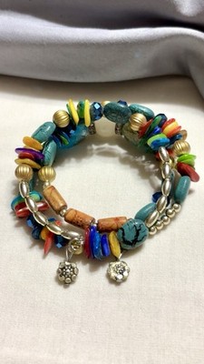 Beaded Multicolor Adjustable Bracelet Dangle Charm Metal Agate Beads Boho  Artsy